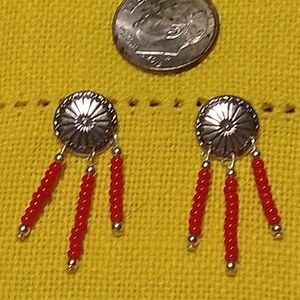 NWT-STERLING AND CORAL STARBURST EARRINGS. 1-1/4" LONG